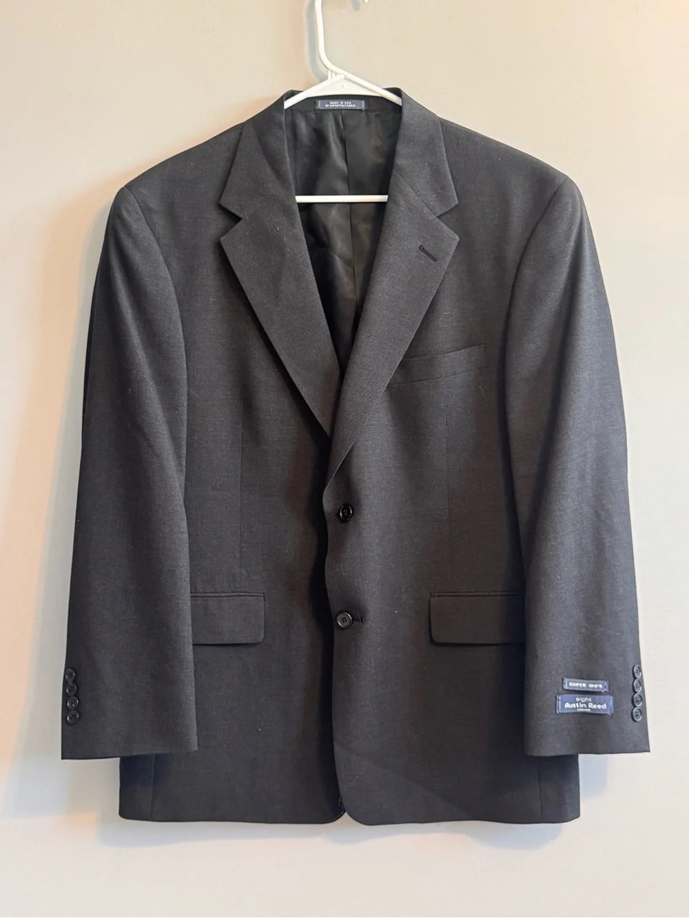 Austin Reed Super 100’s Wool Sport Coat Blazer Gray 44S Made in USA